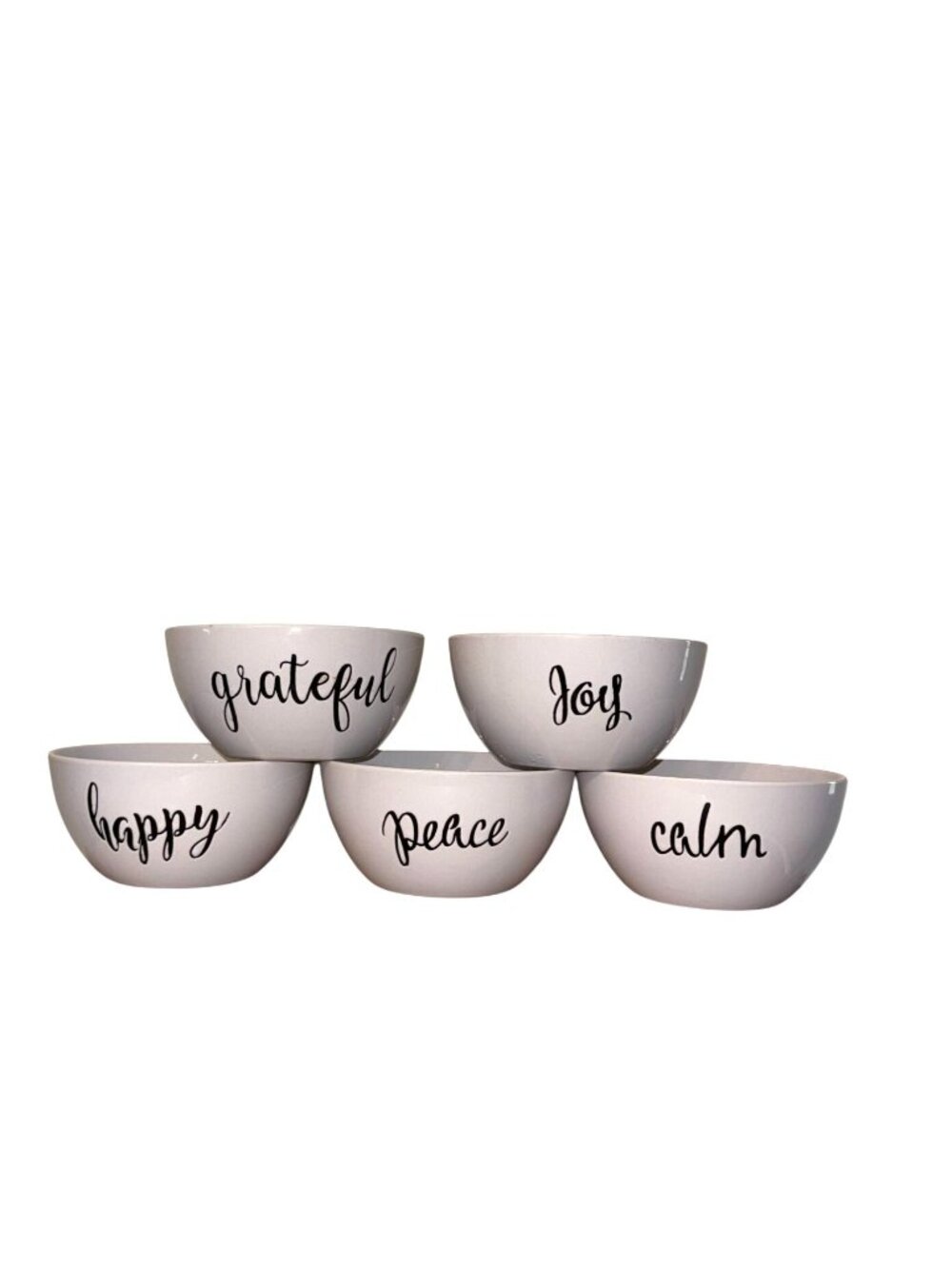 Set Of 5 Signature Housewares Ceramic Bowls With Inspirational Text: Happy Grate